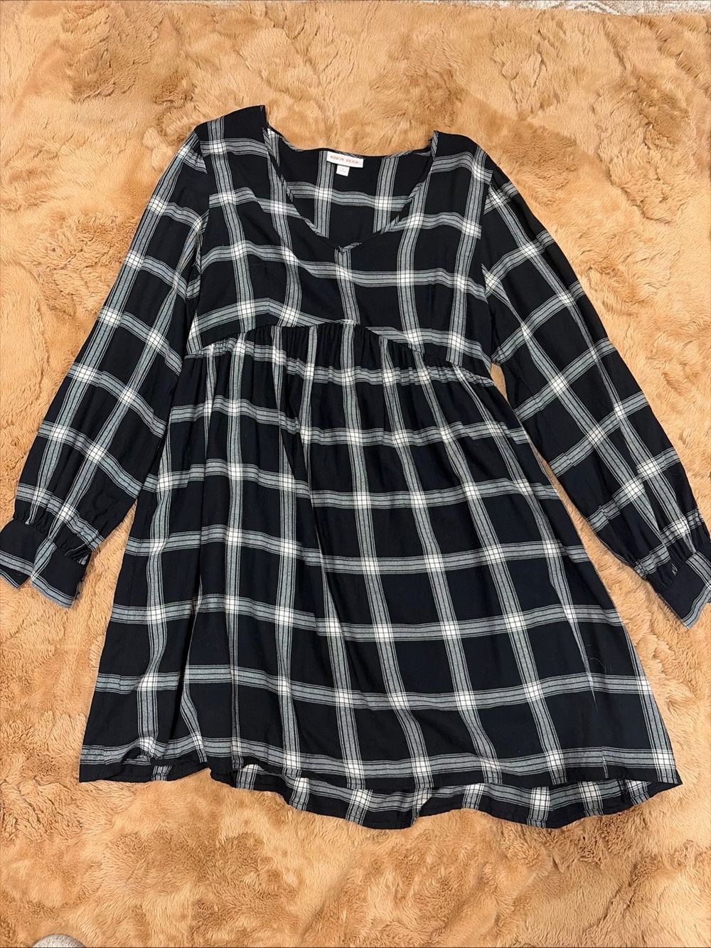 Shirt Dress Long Sleeve Black Classic Preppy Baby Doll Large Grunge Fall